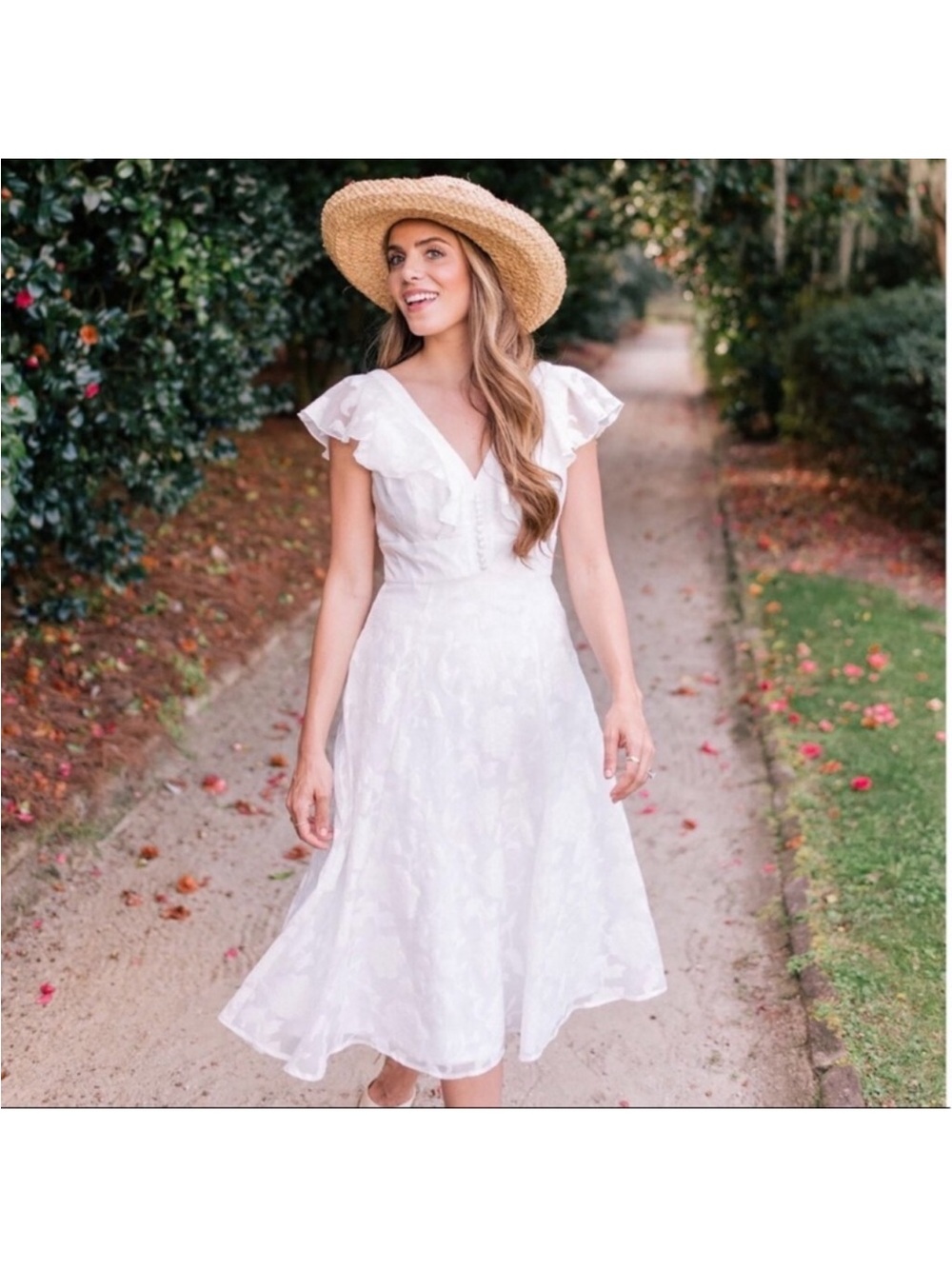 Gal Meets Glam Susie White Floral
Organza Fit & Flare Midi Dress